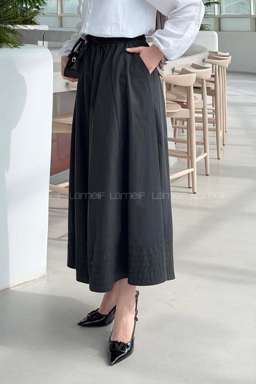 Lamelif Poplin Kumaş Tesettür Etek Koyu Haki