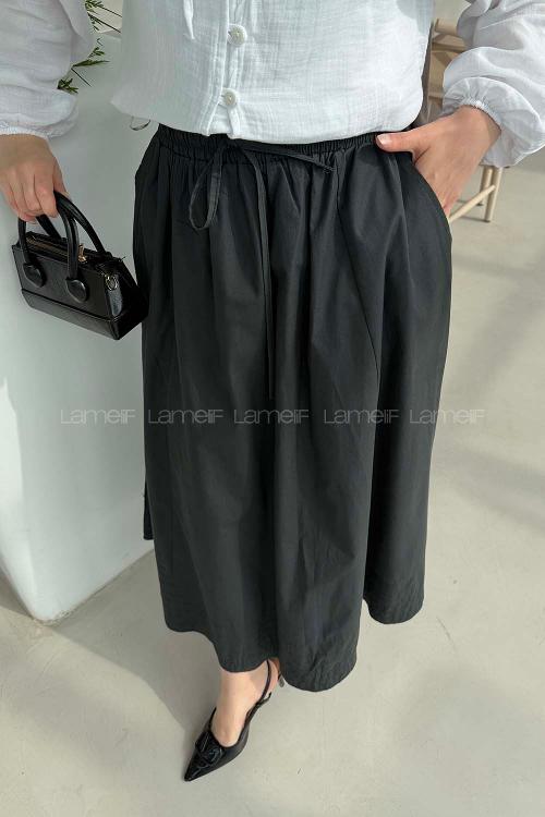 Lamelif Poplin Kumaş Tesettür Etek Koyu Haki