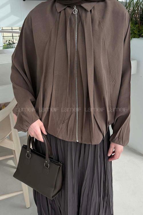 Lamelif Yarasa Kol Ceket Kahve