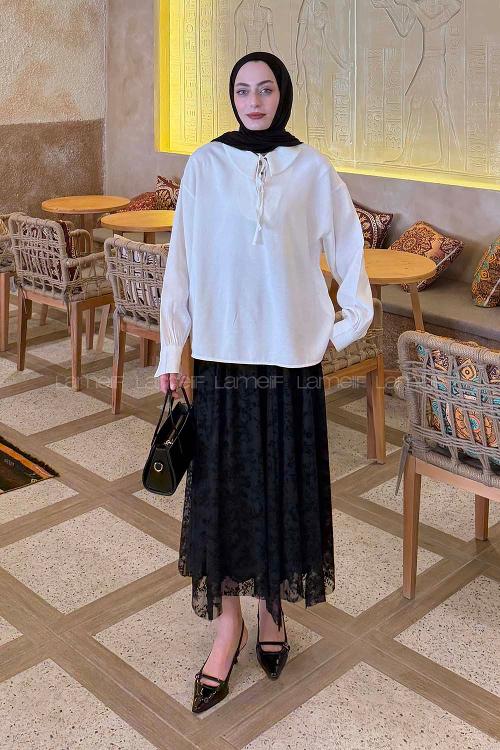 White Peter Pan Collar Tensel Unprinted Tunic