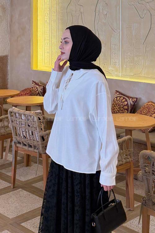 White Peter Pan Collar Tensel Unprinted Tunic
