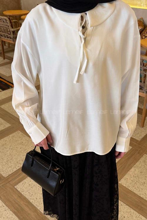 White Peter Pan Collar Tensel Unprinted Tunic