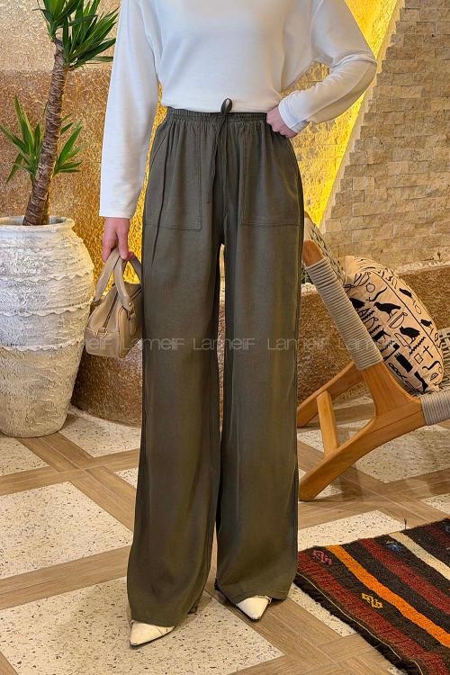 Khaki Viscose Fabric High Waist Comfortable Pants