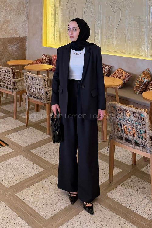 Lamelif Ceket-Pantolon Takım Siyah
