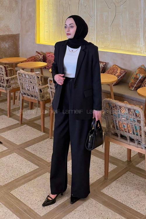 Lamelif Ceket-Pantolon Takım Siyah