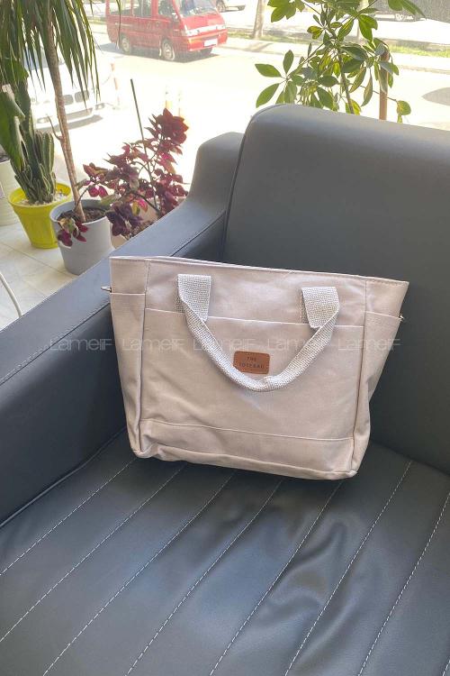 Lamelif Çok Cepli Kanvas Kadın Omuz Çantası Gri