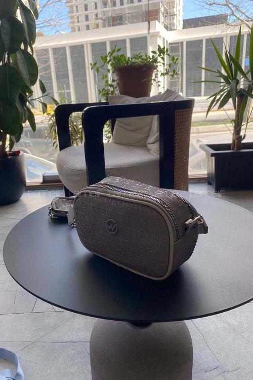 Lamelif Cuci Dokulu İki Bölmeli Çapraz Kadın Çanta  Antrasit