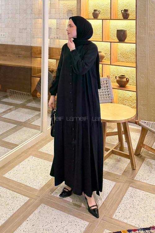 Black Crew Neck Cotton Unprinted Dresess