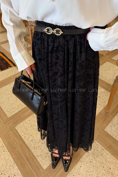 Black Cotton Printed Flare Skirt