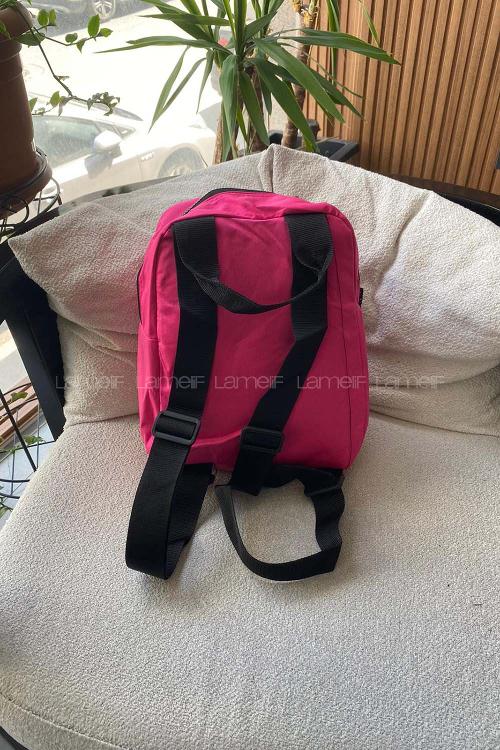 Lamelif Kapaklı Üç Bölmeli Kadın Sırt Çantası Fuşya
