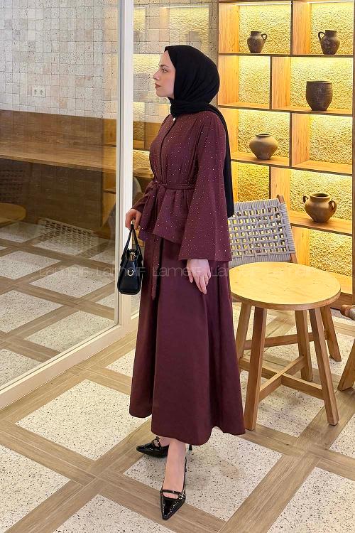 Lamelif Taşlı Bağlamalı Takım Bordo