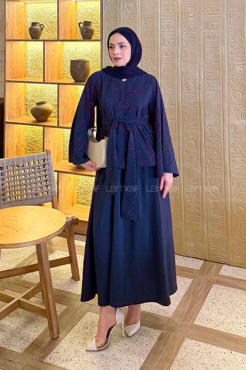 Lamelif Taşlı Bağlamalı Takım Lacivert