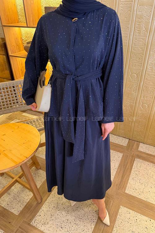 Lamelif Taşlı Bağlamalı Takım Siyah