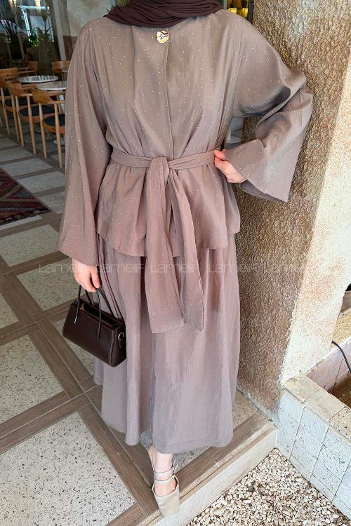 Mink Crew Neck Long Arm Cotton Polyester Straight Skirt Suit
