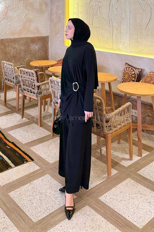 Lamelif Toka Detaylı Asimetrik Takım Siyah