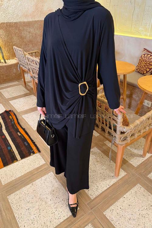 Lamelif Toka Detaylı Asimetrik Takım Siyah