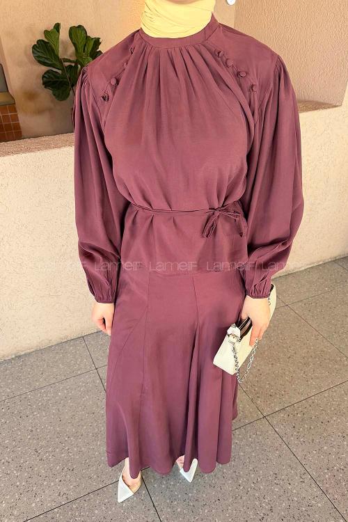 Lamelif Birit Düğme Detaylı Takım Mürdüm