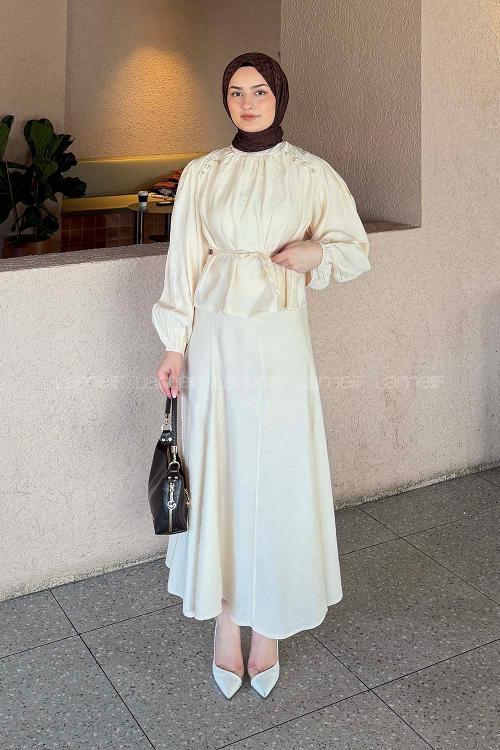 Lamelif Birit Düğme Detaylı Takım Taş Rengi