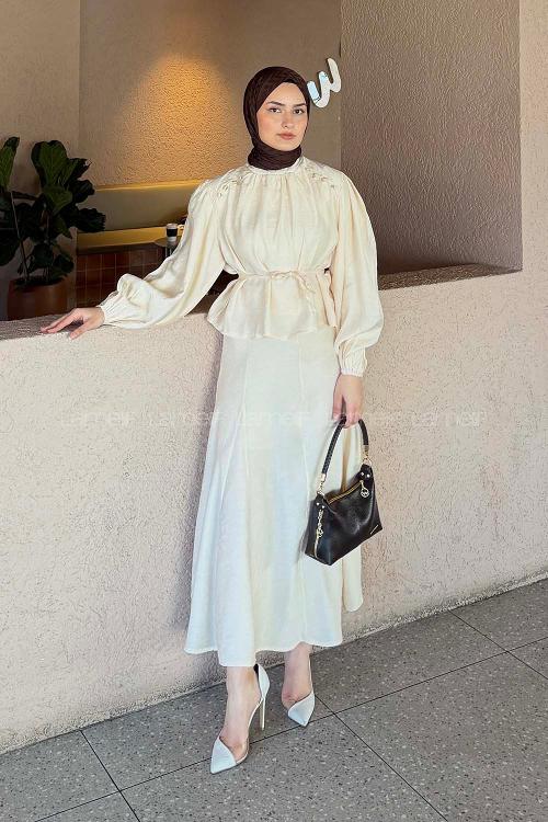 Lamelif Birit Düğme Detaylı Takım Taş Rengi