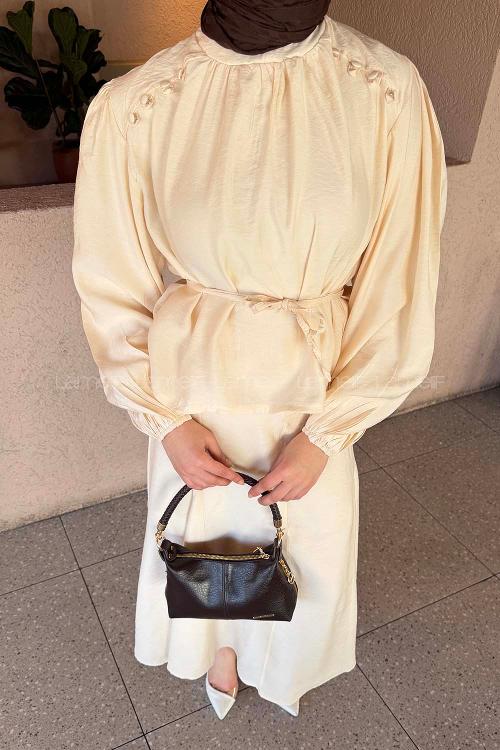 Lamelif Birit Düğme Detaylı Takım Taş Rengi