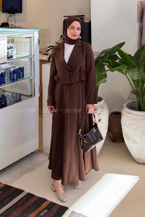 Lamelif Çift Yakalı Takım Acı Kahve