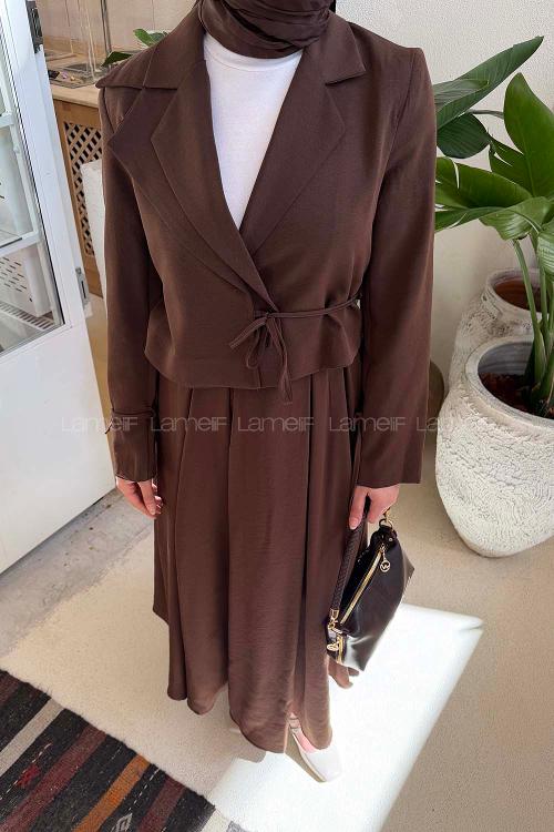 Lamelif Çift Yakalı Takım Acı Kahve