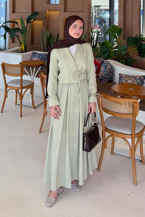 Lamelif Çift Yakalı Takım Mint Yeşili