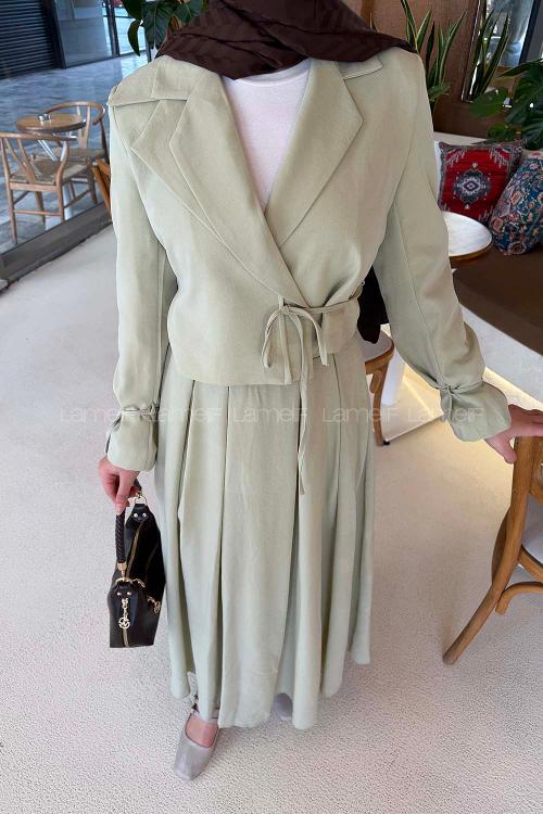 Lamelif Çift Yakalı Takım Mint Yeşili