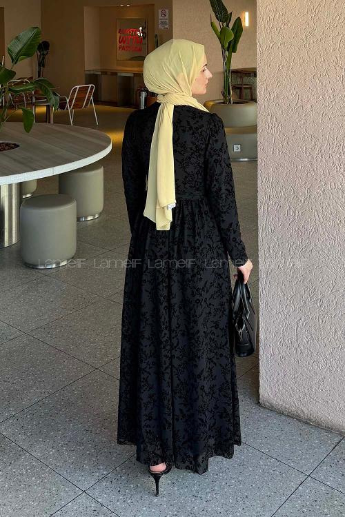 Lamelif Flok Model Elbise Siyah