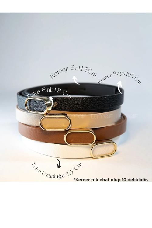 Lamelif Kadın 4 lü Ithal Oval Gold Tokalı Ince Kemer, Pantolon Kemeri, Gömlek Kemeri, Ceket Kemeri