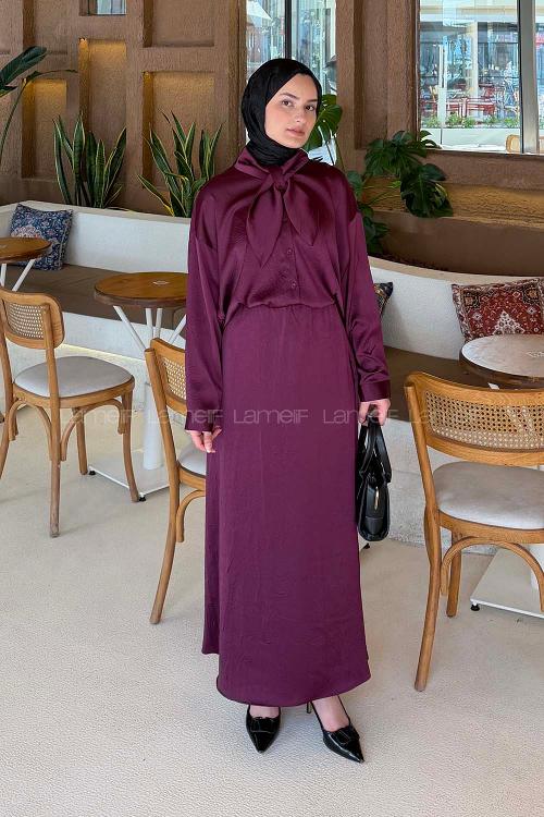 Lamelif Yaka Detaylı Etekli Takım Mürdüm