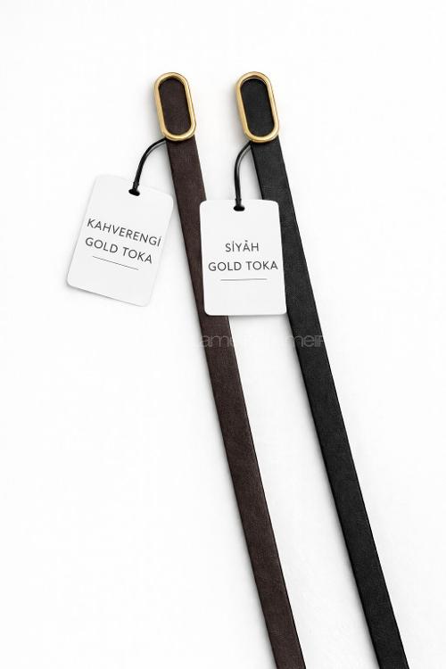 Lamelif Kadın 2 li Ithal Oval Gold Tokalı Ince Kemer, Pantolon Kemeri, Gömlek Kemeri, Ceket Kemeri