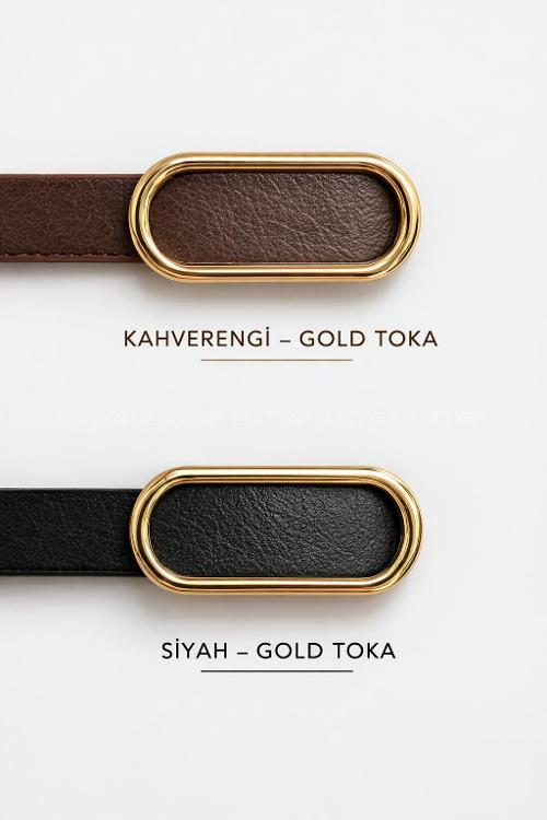 Lamelif Kadın 2 li Ithal Oval Gold Tokalı Ince Kemer, Pantolon Kemeri, Gömlek Kemeri, Ceket Kemeri