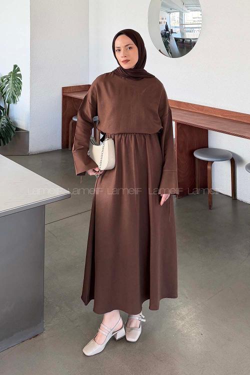 Lamelif Kol Biye Detaylı Takım Acı Kahve