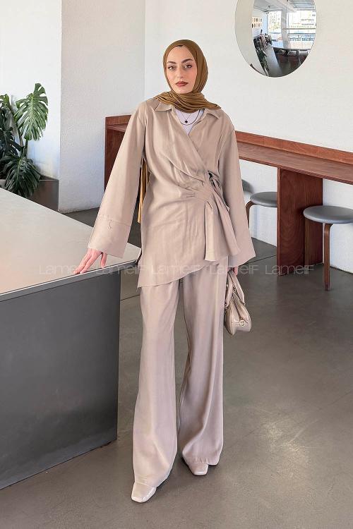 Stone Pool Neck Long Arm Modal Regular Trousers Comfortable Suit