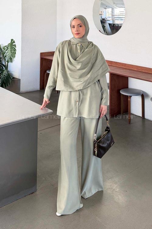 Plum Green Shirt Collar Long Arm Viscose Fabric Regular Trousers Comfortable Suit