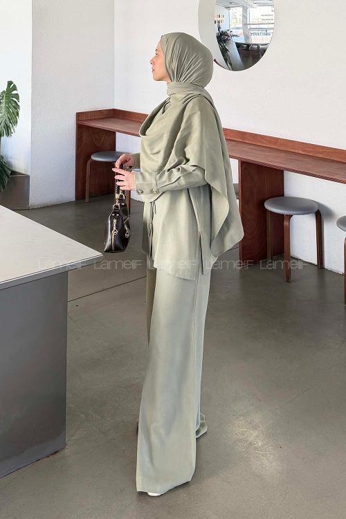 Plum Green Shirt Collar Long Arm Viscose Fabric Regular Trousers Comfortable Suit