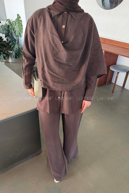Brown Shirt Collar Long Arm Viscose Fabric Regular Trousers Comfortable Suit