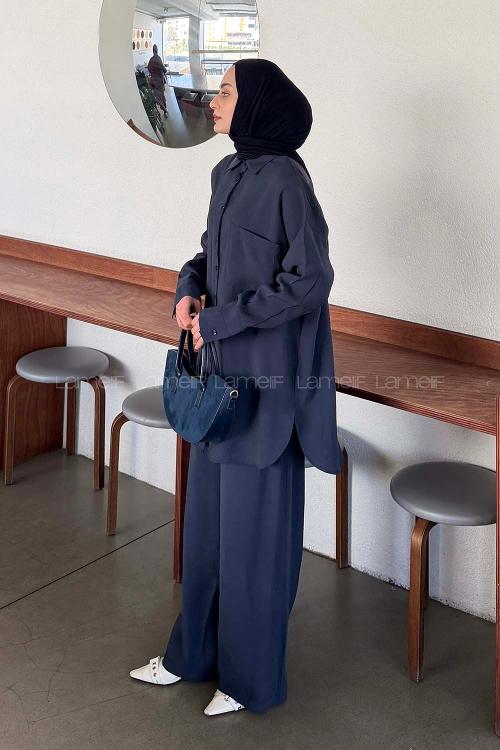Lamelif Tek Cepli Pantolonlu Takım Lacivert