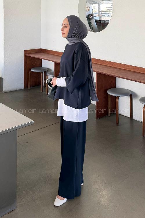 Lamelif Üçlü Tesettür Takım Antrasit