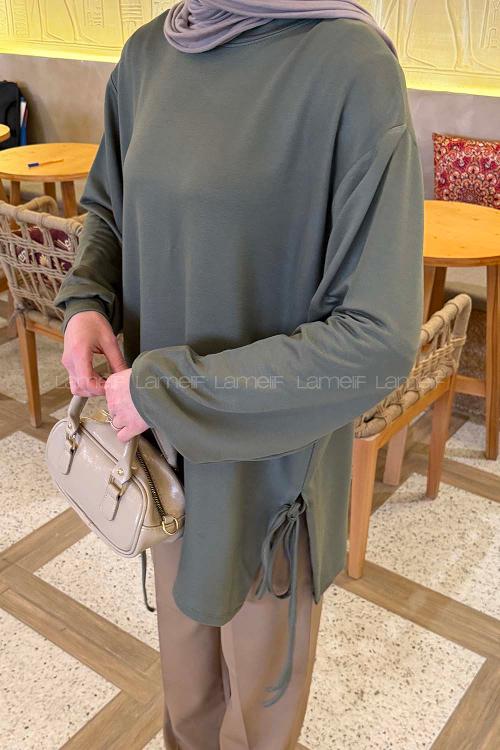 Lamelif Bağlamalı Tunik Haki