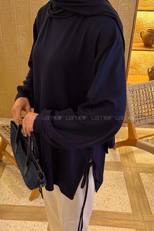 Lamelif Bağlamalı Tunik Lacivert