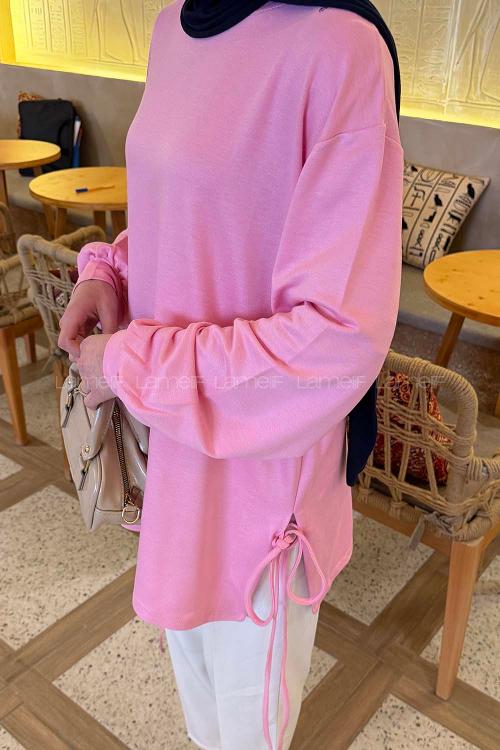 Candy Pink Crew Neck Viscose Fabric Unprinted Tunic