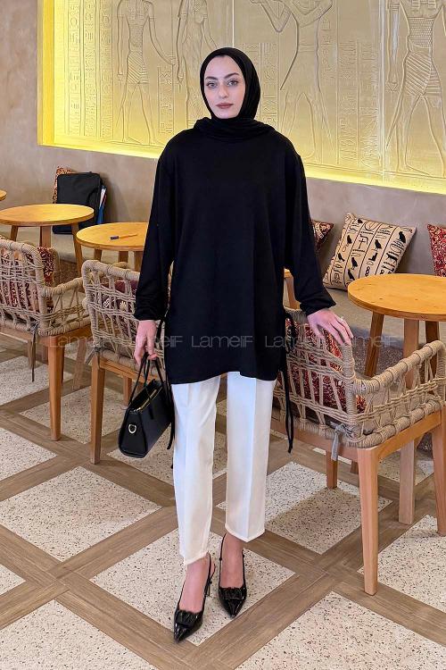 Lamelif Bağlamalı Tunik Siyah