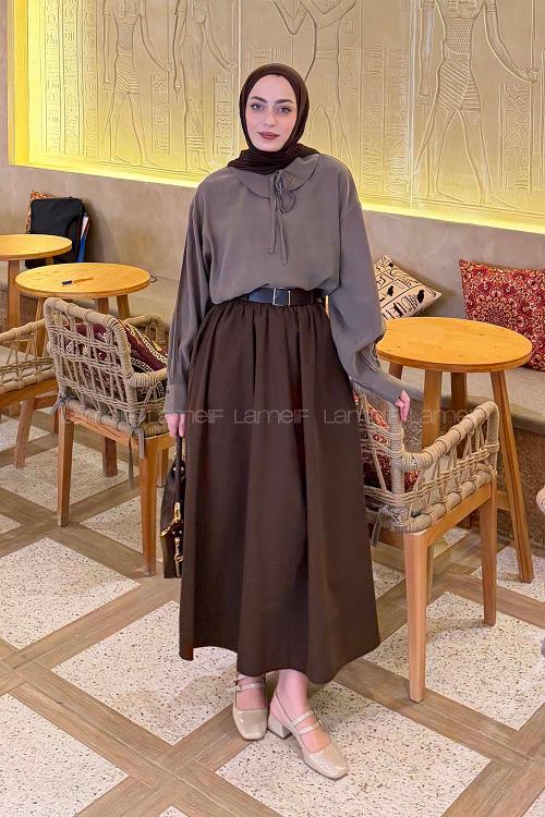 Lamelif Bebe Yaka Bağlamalı Tunik Haki