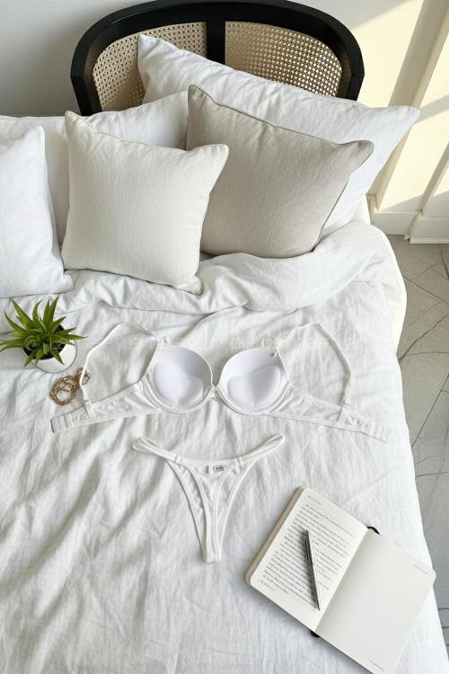 Lamelif Ekru Çift İpli Mikro Kumaş Takım