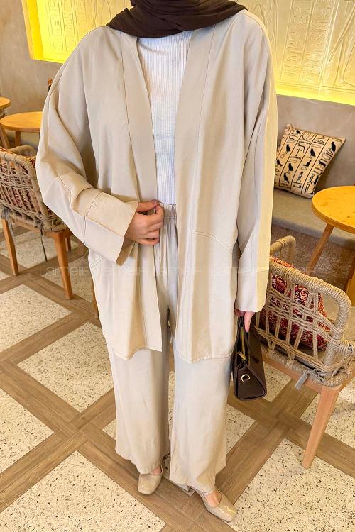 Lamelif Geniş Manşet Detaylı Pantolonlu Takım Taş