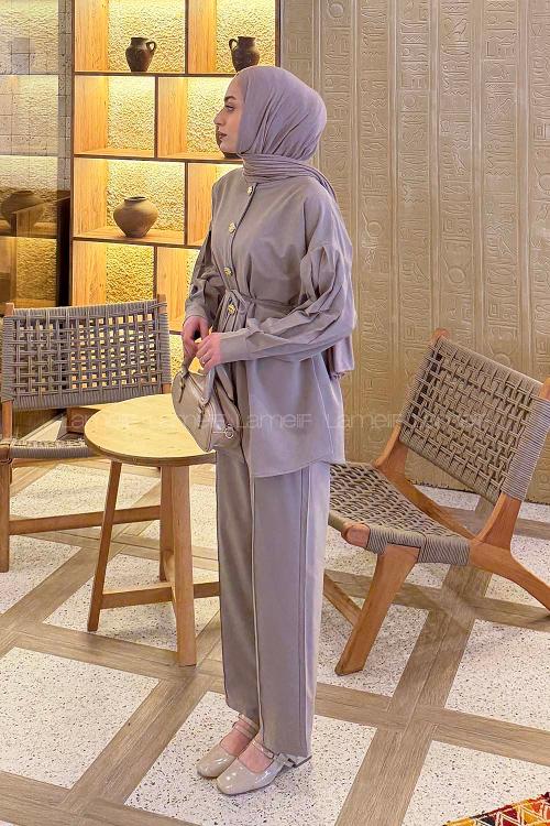 Light Grey Crew Neck Long Arm Cotton Regular Trousers Comfortable Suit