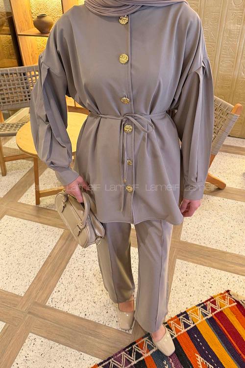 Light Grey Crew Neck Long Arm Cotton Regular Trousers Comfortable Suit