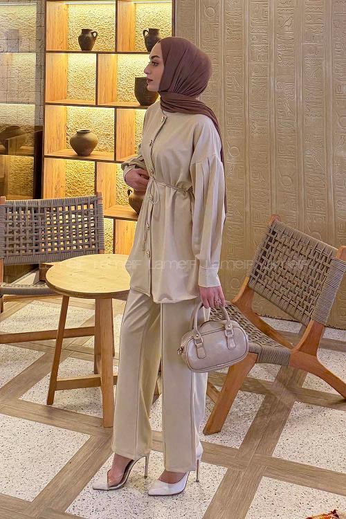 Stone Crew Neck Long Arm Cotton Regular Trousers Comfortable Suit